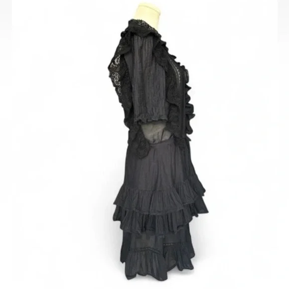 Zadig & Voltaire Ranky Ruffle Lace Trim Dress Noir Witchy Gothic Size XS - Picture 5 of 10